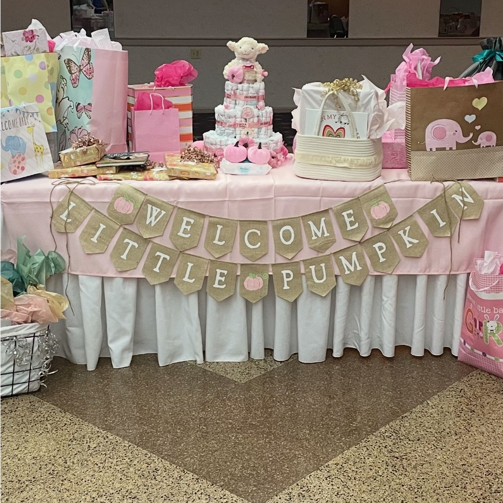 Welcome little pumpkin baby shower banner